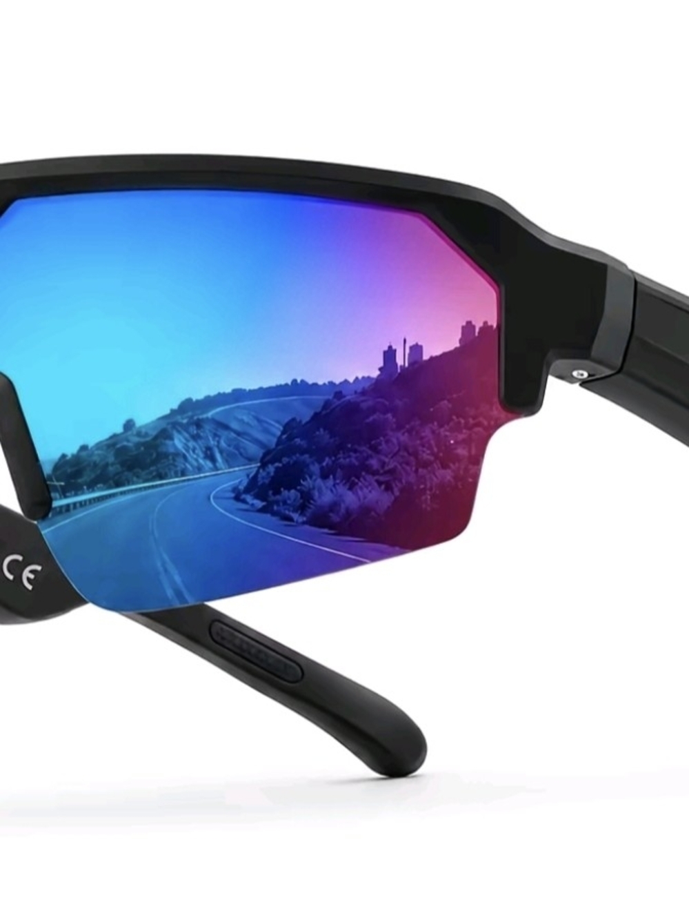 Sport Polarized Sunglasses - Black Frame with Blue-Purple Lenses